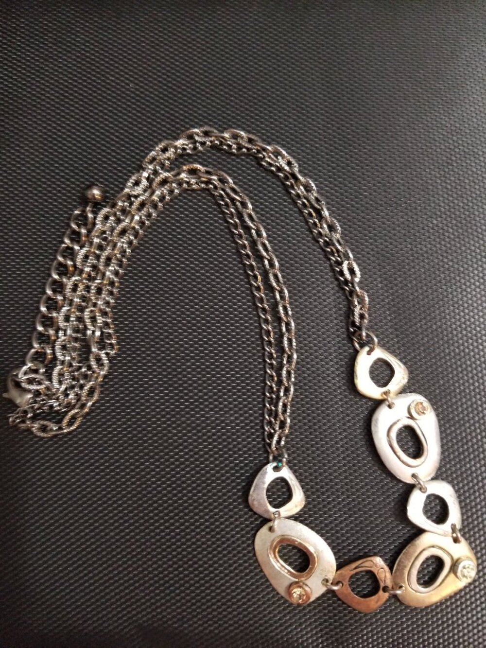 Vintage Hammered Metal Necklace with Crystals: An Ellen Original (#RLC)